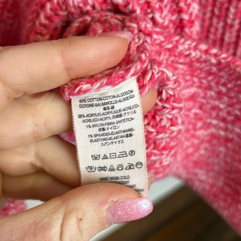 Free People Cropped Pink‎ & White Knit Cotton Blend Sweater- XS
